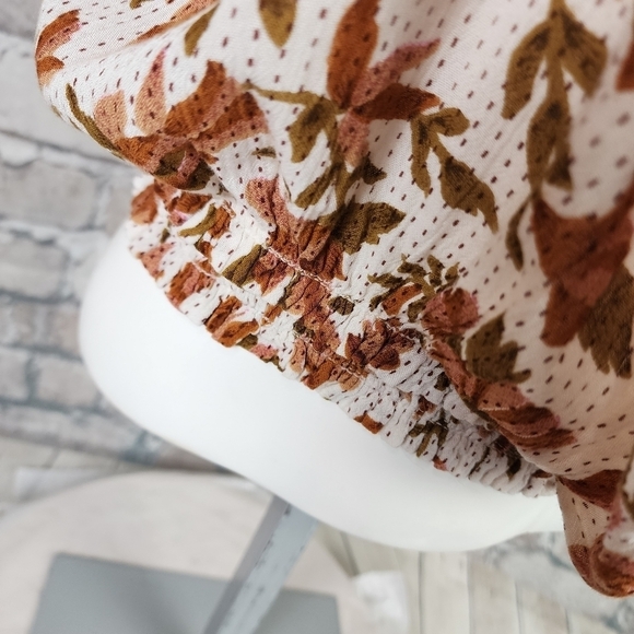 Free People Suki  Blouse Ivory Floral Size Small Billowy Boho Cream Terracotta - Picture 9 of 16